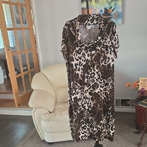 Liz Claiborne Animal Print Cowl Neck Dress ✨️✨️ 🤎  PRE LOVED ✨️     SIZE L